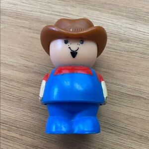 Vintage Shelcore Farmer Man Blue Pants Red Shirt Brown Hat 2.5”